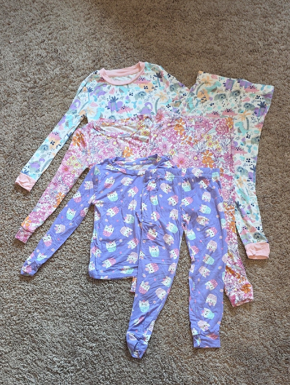 Penelope Mack Girls' Mixed Pajama Set - Pink, Lavender, White 3t Bamboo